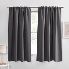 PONY DANCE Bedroom Blackout Curtains 45 Inch Length - Rod Pocket Grey Short The