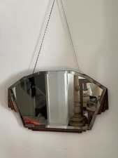 1920s Bevelled Edge Art Deco Original  Wall Mirror with Walnut Trim