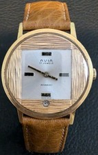 Vintage AVIA Gold tone 17J rare dial 60's Mens manual watch Hirsch strap. Runs
