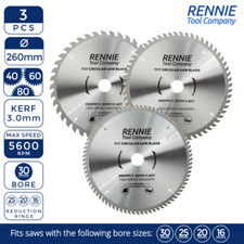 3x 260mm x 40T 60T 80T TCT Circular Wood Saw Blade  Festool Makita, Dewalt Mitre