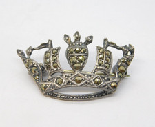 WWII-era Sterling Silver Marcasite Royal Navy Sweetheart Brooch Antique c1940