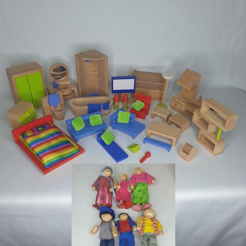 Wooden dolls house - dolls, &