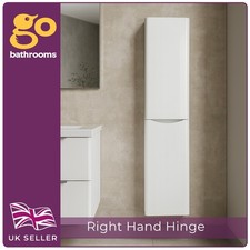 White Gloss Tall Wall Mounted Bathroom Storage Cabinet 2 Door RH Unit 150cm