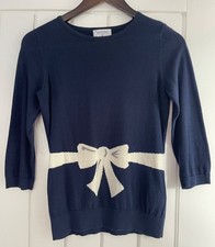 ANTONI & ALISON small (10) navy cotton & cashmere jumper, white bow detail, vgc