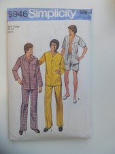 Vintage sewing pattern 1970s mens pajamas pyjamas Simplicity 5946 large