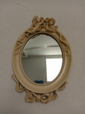 Vintage Oval Mirror with Cherub Frame Decorative Wall Hanging 30x25cm