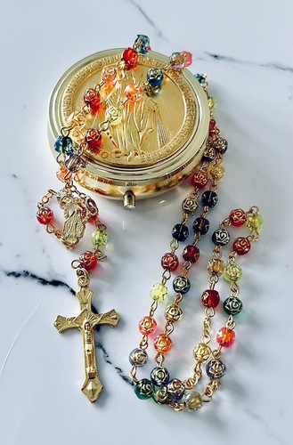 Gold and multicoloured rosary - multicoloured,