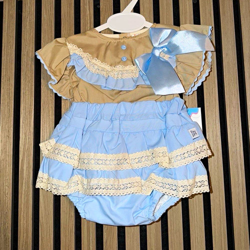 Girls 2pc blue beige cotton - blue, &