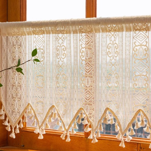 Boho tassel kitchen curtains - boho,