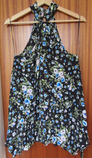 Zara Size S Black Floral Pattern Crossover Halter Neck Top