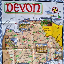 Vintage Tea Towel Devon Map Souvenir
