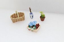Dolls House Gardening Tool Set in Crate Plant Pot Basket Vase Miniature