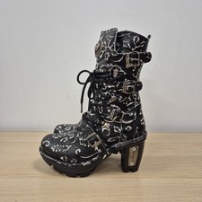 New Rock Neotrail Floral Embossed Chunky Platform Black Leather Boots Uk 6 Eu 39