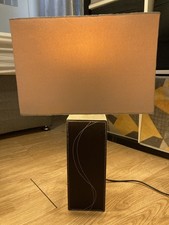 Short Table Lamp -faux leather dark base - including shades - 49 cm tall - Used