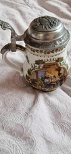 French Ceramic Tankard with Pewter Lid