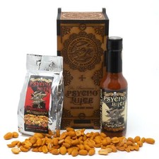 Psycho Juice Dark Arts Gift Set Roasted Garlic Chilli Pepper Sauce & Hot Peanuts