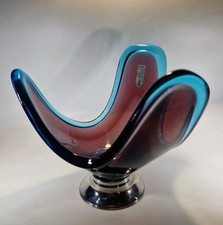 Large Bohemian Glass Centrepiece Glass Bowl Original Label Rich Sommerso Colours