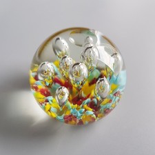 Paul Ysart Harlequin Art Glass Paperweight Bubbles Scottish Vintage 55mm 1970s