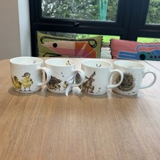 Royal Worcester Bone China Mugs x4 Animal Duck Chick Hare Hedgehog