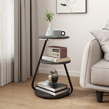 3 Tier Small Sofa Side Table with LED Light Coffee End Table Round Living Room