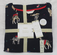 LADIES MARKS AND SPENCER CHRISTMAS NAVY MIX ANIMAL PATTERNED PYJAMA SET SIZE L