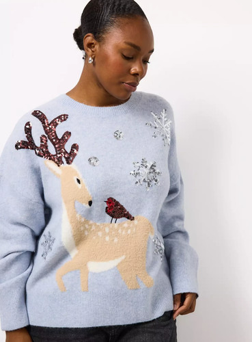 Women blue sequin reindeer - blue,