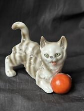 Vintage Germany Porcelain Tabby Cat Kitten Figurine Playing Red Ball Foreign 