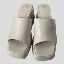 Zara PU Cream Mules With Block