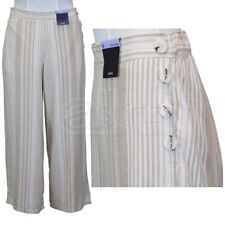 New Ladies Linen Cropped Trousers Wide Leg Elasticated Waist UK Size M S L