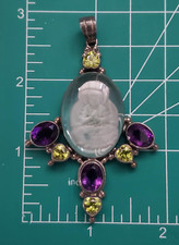 Signed By Shankari Rare Buddha Pendant 925 Sterling Artisan Amethyst Peridot