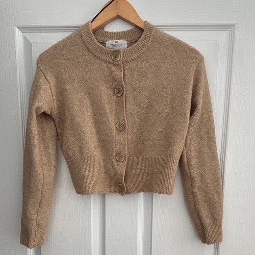 Girls beige knit button - beige,
