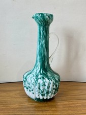 MCM unmarked opaline glass jug / vase in green and white , vintage, 70’s , VGC 