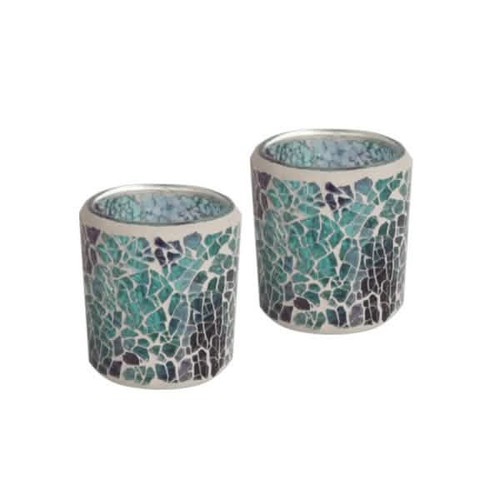 Tea light holder blue crackle - light,