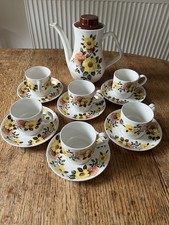 Vintage 70s Aynsley Pembroke Teapot and Tea Set Floral Orange and Yellow Retro 