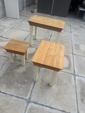 Nest Of 3 Tables Solid Oak Side End Table Wooden Lamp Stand Coffee Nesting Set