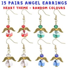 15 Pairs Glass Mix Guardian Angel Earrings Pendant Charm - Bulk Job Lot Jewelly