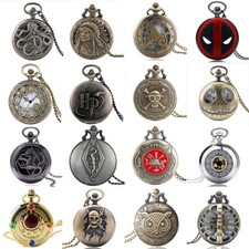 Mens Steampunk Quartz Movement Pocket Watch with Necklace Pendant Chain Gifts