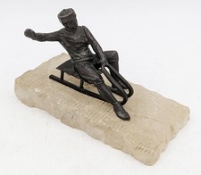 AUSTRIAN / GERMAN ANTIQUE BRONZE & ALABASTER TOBOGGANIST FIGURE c1900's