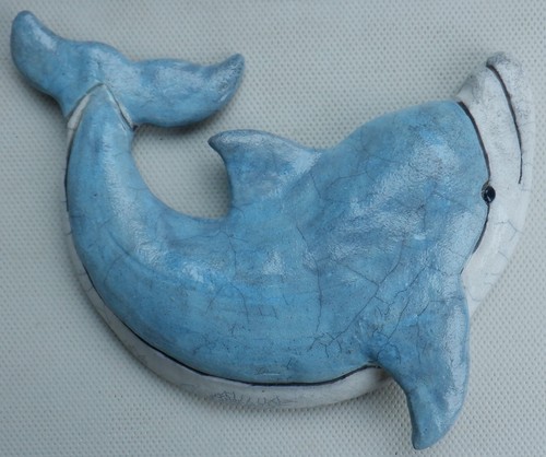 Raku pottery dolphin wall - pottery,