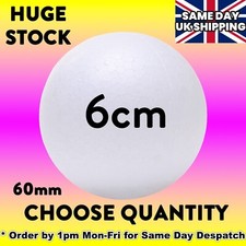 60mm 6cm Solid Polystyrene Balls White Craft Balls - Choose Quantity & Delivery