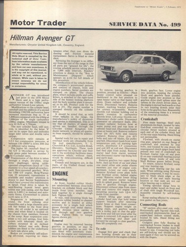 Hillman avenger motor - hillman, gt