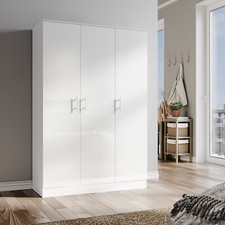 White Gloss 3 Door Triple Wardrobe with Hanging Rail & Shelves Bedroom Furniture