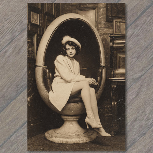 Art print woman egg chair - art,