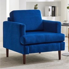 Single Sofa Wingback Fabric Armchair Reading Accent Chairs with Cushion Wood Leg