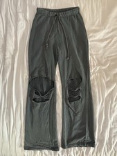Zara Women’s Grey Drawstring Distressed Wide Leg Joggers Size S