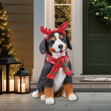 Christmas Dog Greeter Bernese 26 Inch Festive Decor Antler Indoor Holiday Figure