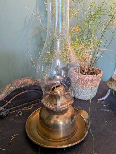 Vintage brass oil lamp veritas - vintage,