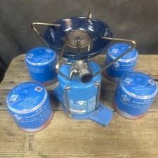 Lot Of 4 Camping Gaz C206 Fuel Cartridges + Bleuet S 200 Single Burner Stove