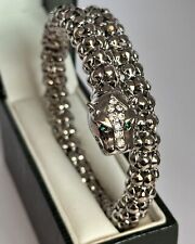 Vintage Silver Tone Panther Bracelet Green Eyes