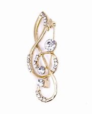 Silver Diamante Treble Clef Music Brooch Pin Brand New FREE P&P